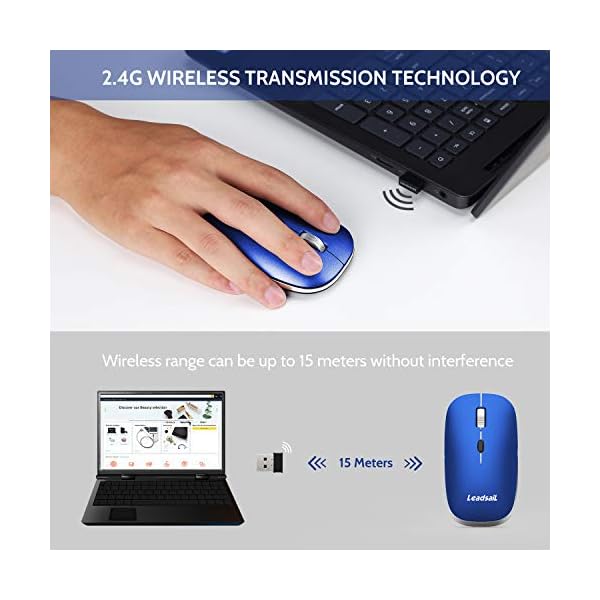 Wireless Mouse for Laptop Silent Cordless 2.4G USB Slim Mouse Wireless Optical Ambidextrous Computer Mobile Mouse…