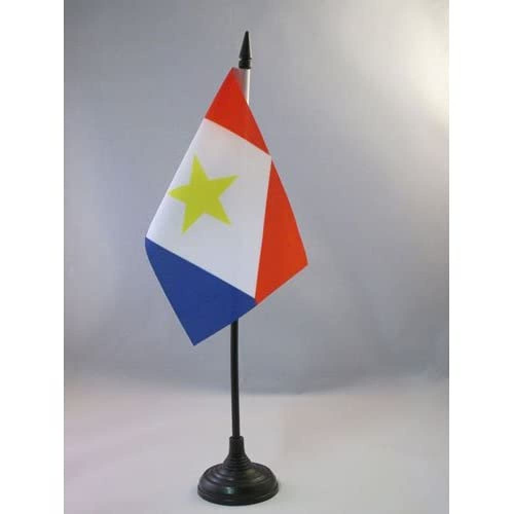 AZ FLAG - Saba Table Flag 4'' x 6'' - Saba Office Mini Banner 100% Polyester 15 x 10 cm - Mini Desk Flag with 10'' Pole and Black Plastic Base