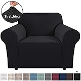 H.VERSAILTEX 1 Piece Couch Cover Stretch Stylish Furniture Cover/Protector Featuring Jacquard Textured Twill Fabric, High Spandex Lycra Slipcover Machine Washable/Skid Resistance (Chair, Black)