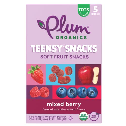 PLUM ORGANICS TEENSY SNACKS SOFT FRUIT SNACKS – MIXED BERRY – 0.35 OZ BAGS (PACK OF 5) – ORGANIC TODDLER FOOD FRUIT SNACKS