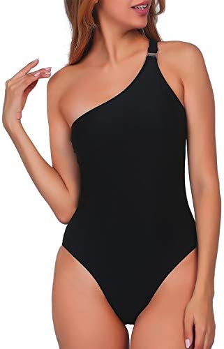 Elegant Taste 1 Piece One Shoulder Irregular Cut Solid Color Swimwear Swimsuit for Women Bathing Suit