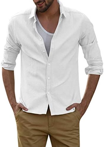 DAYLIN Men Daily Soft Nice Brief Baggy Linen Blend Solid Color Long Sleeve Turn-Down Collar Shirts M~3XL