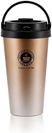 Coffee Travel Mug Double Wall Vacuum Insulated Travel Mugs Portable Coffee Tumbler Stainless Steel Coffee Cups 500ML 17Oz(Gold)