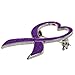 Purple Glitter Heart Awareness Ribbon Brooch