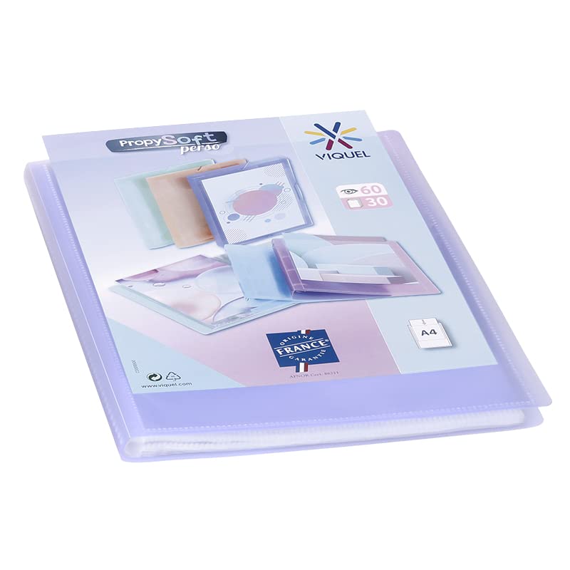 Viquel - Customisable Document Protector - A4 Size Binding - 60 Views (30 Pockets) Propysoft - Transparent and Smooth Pockets - Translucent Purple