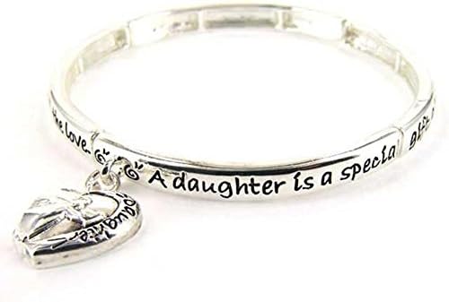 Silvertone Daughter Family Theme Stretch Bracelet w/Gift Box Athena Brand