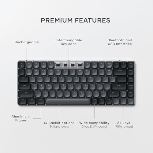 Satechi SM1 75% Mechanical Keyboard, LED Backlit Bluetooth Keyboard, 84 Keys Compact Wireless, Gaming Keyboard for Mac and Windows - Dark Grey/Grey (US-QWERTY LAYOUT)