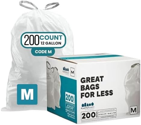 Plasticplace Trash Bags simplehuman (x) Code M Compatible (200