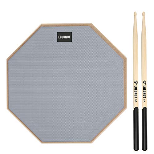 LOLUNUT 12 Inch Silent Drum Pad, Dumb Drum Beginner Rubber Practice Pad, with 5A Drum Sticks (12 Inch Grey)