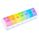 BUG HULL Pill Organizer Easy to Open, Weekly Pill Box with Push Open Button, 7 Day Pill Case, Daily Medicine Organizer for Vitamins, Fish Oils, Supplements