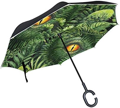Dinasour Tropical Green Umbrellas Inverted Reversible for Women Mens Travel Reverse Windproof Golf Rain Proof Double Layer