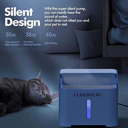 CLEEBOURG Pet Cat Water Fountain, 2L Automatic Dog Water Dispenser