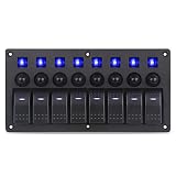 WATERWICH Marine Boat Car 8 Gang ON-Off Ignition 3 Pin Waterproof Toggle Rocker Switch Panel 12V/24V Circuit Breaker Blue LED Indicator for RV Vehicle Truck Trailer Yacht ATV (8 Gang Blue)