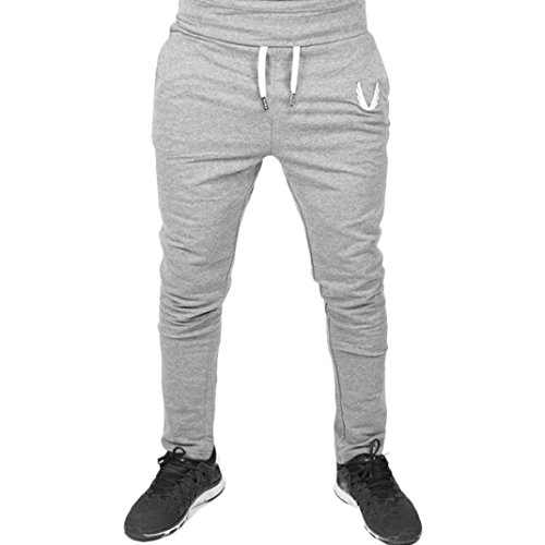 kaifongfu Trousers,Men Sportswear Casual Elastic Fitness Workout Running Gym Pants Trousers (M, Gray)