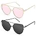 Livhò Sunglasses for Women, Cat Eye Mirrored/Transparent Flat Lenses Metal Frame Sunglasses UV400 (Gold Pink+Black Grey)