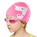 Kids Swim Cap and Swimming Goggles Set, Silicone Swiming Cap Goggles for Toddler Swim Team - Elastic Waterproof Swim Hat/Anti-Fog Crystal Clear Swim Goggles for Girl Age 3-10