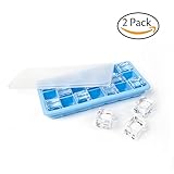 J&C Life Stackable Silicone Ice Cube Trays with Lids, Flexible, Dishwasher-Safe 21 Mini Cavity Ice Square Maker for Whiskey & Bar Cocktails, Blue (2 Pack)
