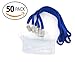 50pack Name Tags Badge Holder with Lanyard Horizontal Waterproof Plastic Id Card Holder Lanyards Nametags for desks Kids School Camp Field Business Trade Event Name Tag Lanyards Badge Holders (Blue)