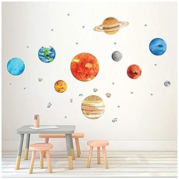 Planet Wall Decals H2mtool Removable Solar System Watercolor Space Wall Stickers For Kids Plants