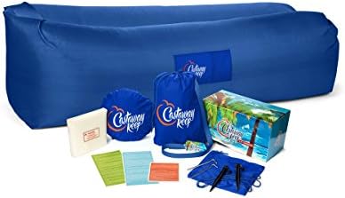 The Castaway inflatable air hammock, portable indoor or outdoor, beach, camping, park, backyard lounge sofa (Royal Blue)