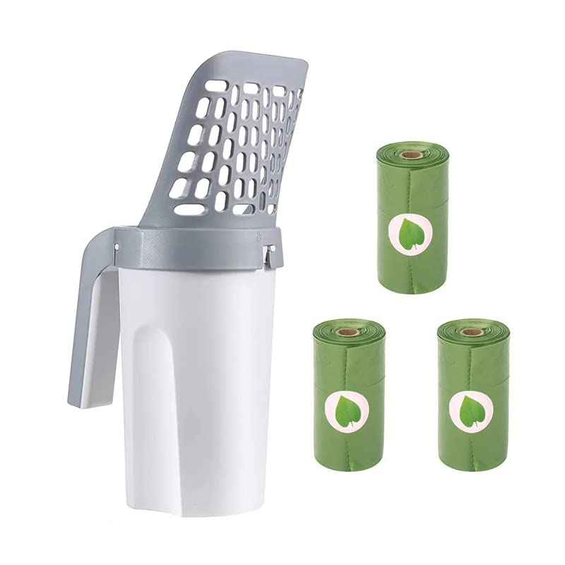 LXTaoler Cat Litter Scoop Set, Integrated Mess-free Cat Litter Shovel with 45pcs Litter Bags, Cat Litter Sifter with Built-in Holder for Dog Cat