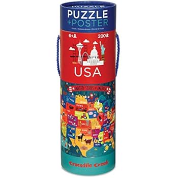 Crocodile Creek USA Map 200 piece Jigsaw Puzzle and Matching Poster
