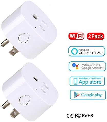 Mini Wifi Smart Plug Outlet Home Power Control Socket Remote Control from Everywhere Compatible with Amazon echo Google Home for Voice Control with Timing/Countdown Schedule Function 2 pack White