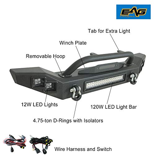 EAG Heavy Duty LED Front Bumper with Winch Mount Plate and DRing