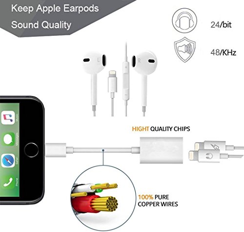 Dual Lightning Adapter Splitter, ANLOER iPhone 7 Adapter & Splitter for iPhone 8 / 8 Plus / 7 / 7 Plus (Suport iOS 10.3 and later) Lightning Headphone Audio + Charge Adapter (White) - Thumbnail 3