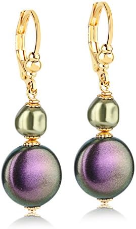 Swarovski Pearl Dangle drop Earrings for women & girls -14K Gold Coated Hypoallergenic Surgical Steel for sensitive skin