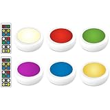 Brilliant Evolution Wireless Color Changing LED Puck Light 6 Pack With 2 Remote Controls | LED Under Cabinet Lighting | Closet Light | Battery Powered Lights | Under Counter Lighting | Stick On Lights