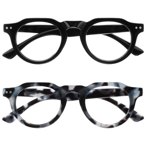 OPULIZE RIO Blue Light Blocking Reading Glasses - 2-Pack - Flat Top Frame - Black, Blue Tortoiseshell - Mens Womens - Spring Hinges - BB53-13 - +3.50