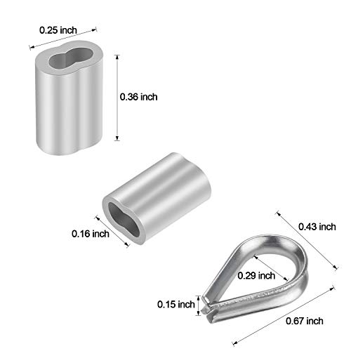Favordrory Cable Railing Kits Includes 1/16 Inch x 33 Feet 304 Stainless Steel Wire Rope Cable, 50 Pieces Aluminum Crimping Sleeves and 12 Pieces Thimble for Railing, Decking, Picture Hanging