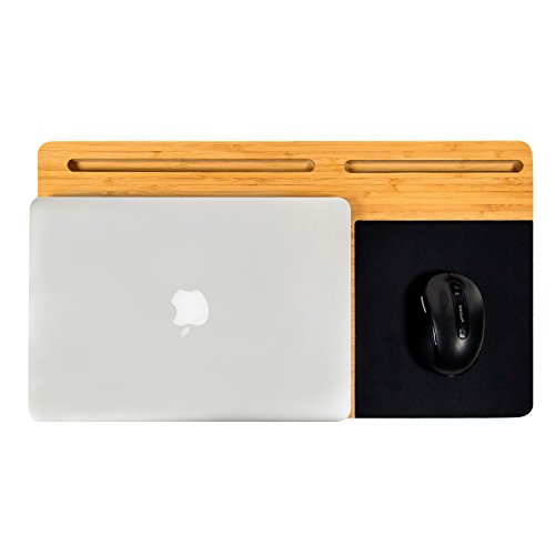 BOOKAHOLIC Lap Desk with BONUS Laptop Accessories Cotton Bag| Double-sided Enhanced Organic Bamboo Lap Tray with Built-in Fabric Covered Mouse Pad For 11",13",15" Laptops| Computer,Tablet, Phone Stand
