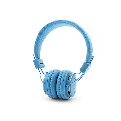 Portable Wireless Bluetooth Headphones Over Ear, AiTalk Q8 Stereo Foldable Headsets with Microphone, Support Hands-Free Calling, FM Radio, TF Card and 3.5mm Aux(Light Blue)