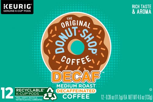 THE ORIGINAL DONUT SHOP KEURIG SINGLE-SERVE K-CUP PODS, DECAF KEURIG SINGLE-SERVE K-CUP PODS, MEDIUM ROAST COFFEE, 12 COUNT
