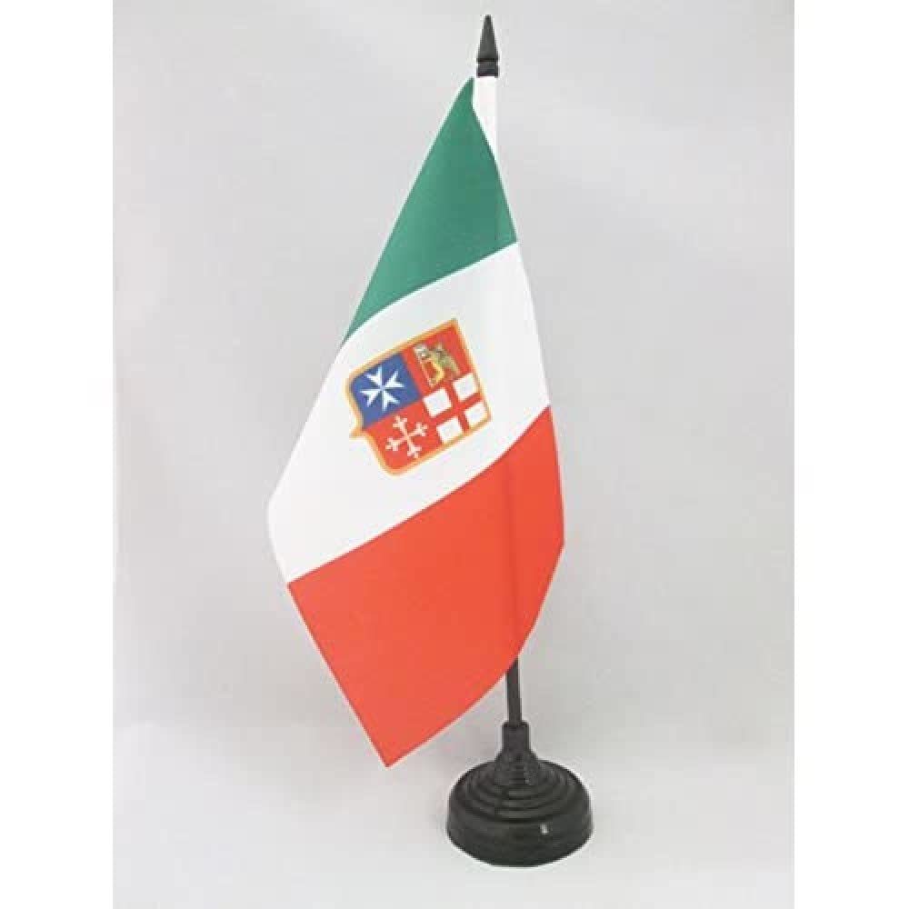 Italy Navy Civil ensign Table Flag 5'' x 8'' - Italian nautical Desk Flag 21 x 14 cm - Black plastic stick and base - AZ FLAG