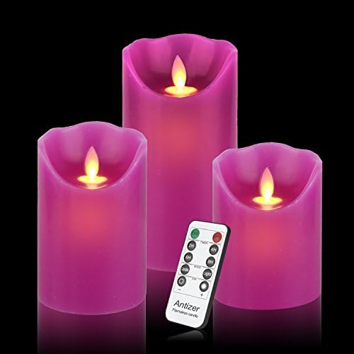 Antizer Flameless Candles 3 Pack Set Dripless Real Wax LED Pillars Include Realistic Flickering Flames and 10-key Remote Control with 24-hour Timer Function 400+ Hours By 2 AA Batteires (Purple)