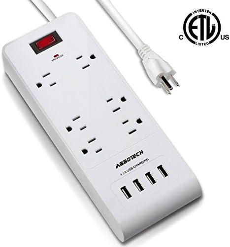 AbboTech Power Strip Surge Protector Charging Station With 6AC Outlets And 4USB Charging Ports（5V/4.2A) ,3ft Heavy Duty Extension Cord,White,ETL Listed