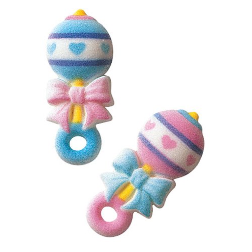 Lucks Dec-Ons Decorations Molded Sugar/Cup-Cake Topper, Baby Rattle Assortment, 2 Inch, 70 Count