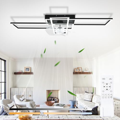 Homefire Lámpara de techo moderna con ventilador de 94cm - Ventilador de techo con luz, 6 velocidades, LED, regulable, con mando a distancia y temporizador para salón, comedor y dormitorio