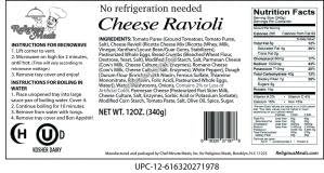 Religious Meals Cheese Ravioli 12 Oz. Pack Of 3.