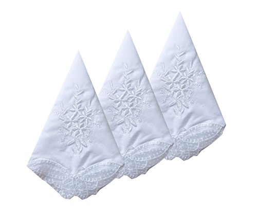 Ladies / Womes White Embroidery Cotton Handkerchiefs Wedding Hankies
