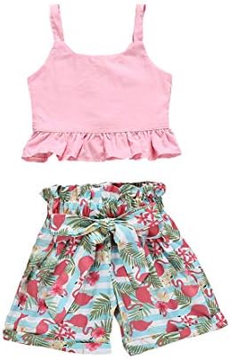 Toddler Baby Girls 2Pcs Set,Kids Ruffle Vest Crop Tops+Floral Wide Leg Pants Summer Outfits