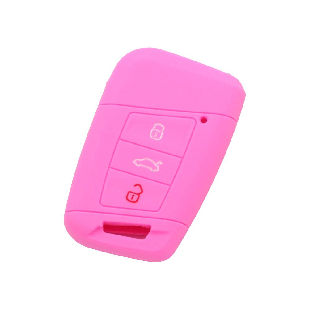 BROVACS Silicone Cover Protector Case Holder Skin Jacket Compatible with VOLKSWAGEN Passat B8 Magotan SKODA Superb A7 3 Button Smart Remote Key Fob CV9807 Pink