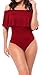 Ladies Stylish High Waist Leotards Gypsy Ruffle Off Shoulder Tank Top Thong S Red