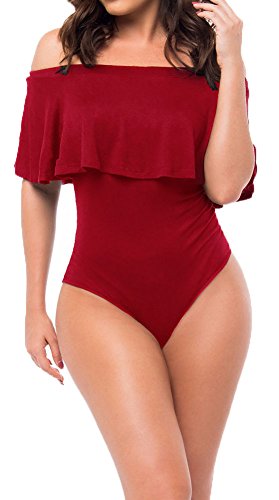 Ruffles bodysuit off shoulder leotard tops for women plus size ba…