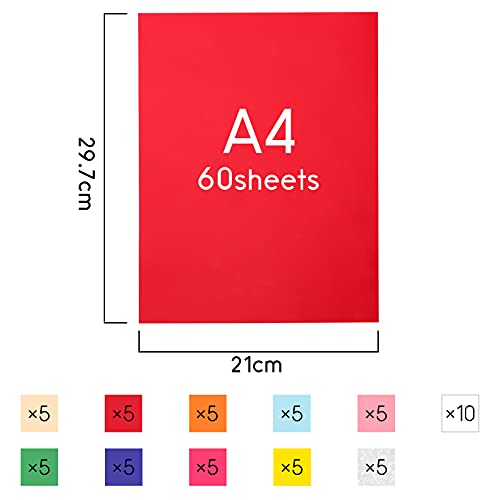 VGOODALL 60 Blätter Farbige Transparentpapiere, 10 Farben A4 Pergamentpapier mit weiß Halftransparentpapier zum Basteln Scrapbooking Kartengestaltung Dekorieren Skizzen
