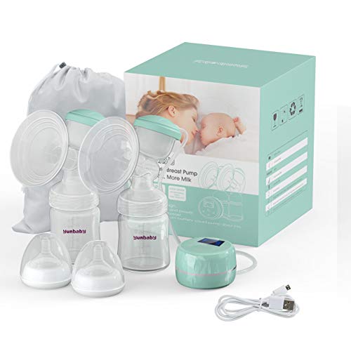 Double Electric Breast Pump, Comfort Breastfeeding Breast Pump Milk Storage Bottle, 9 Adjustable Suction Levels with 3 Modes, Rechargeable Battery USB Charging Voice Guide, BPA Free (Mint Green) - Thumbnail 7