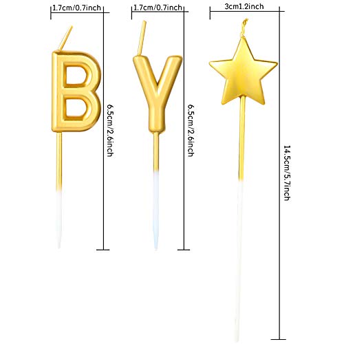 DaveandAthena 21 Pieces Gold Happy Birthday Candles Star Birthday Cake Toppers Metallic Birthday Letters Candles for Birthday Wedding Party Cake Decoreations